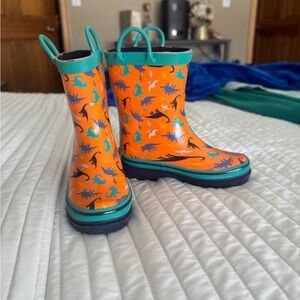 Kids Dinosaur Rain Boots - Orange and Teal